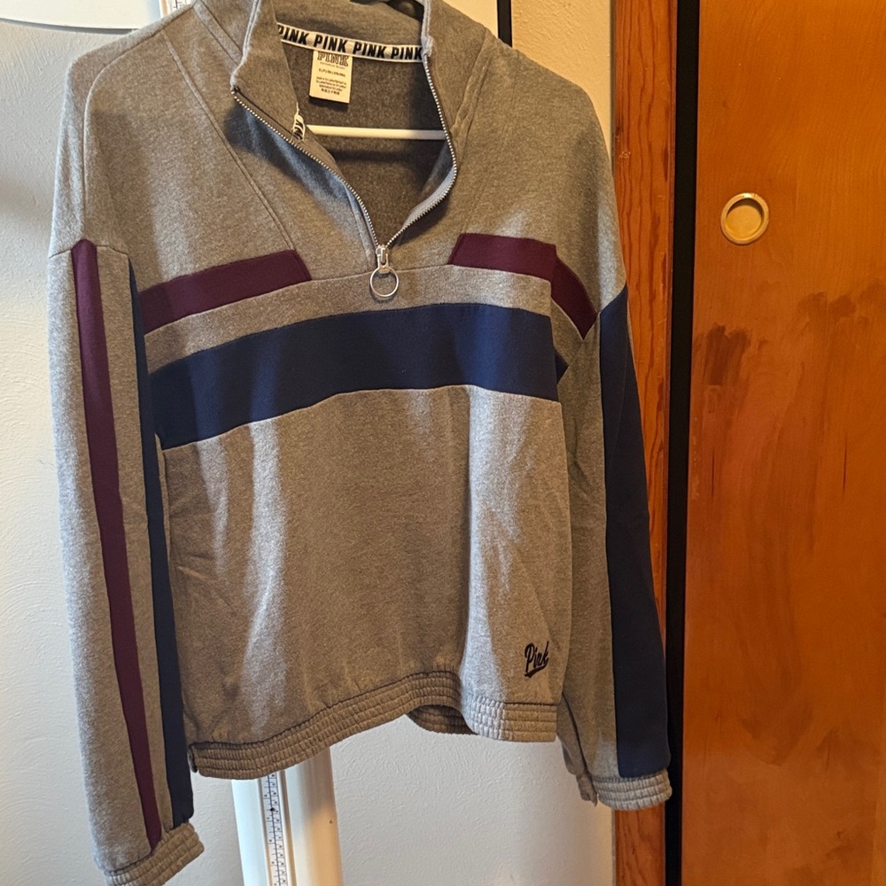 PINK Victoria's Secret Gray and Burgundy Sweater